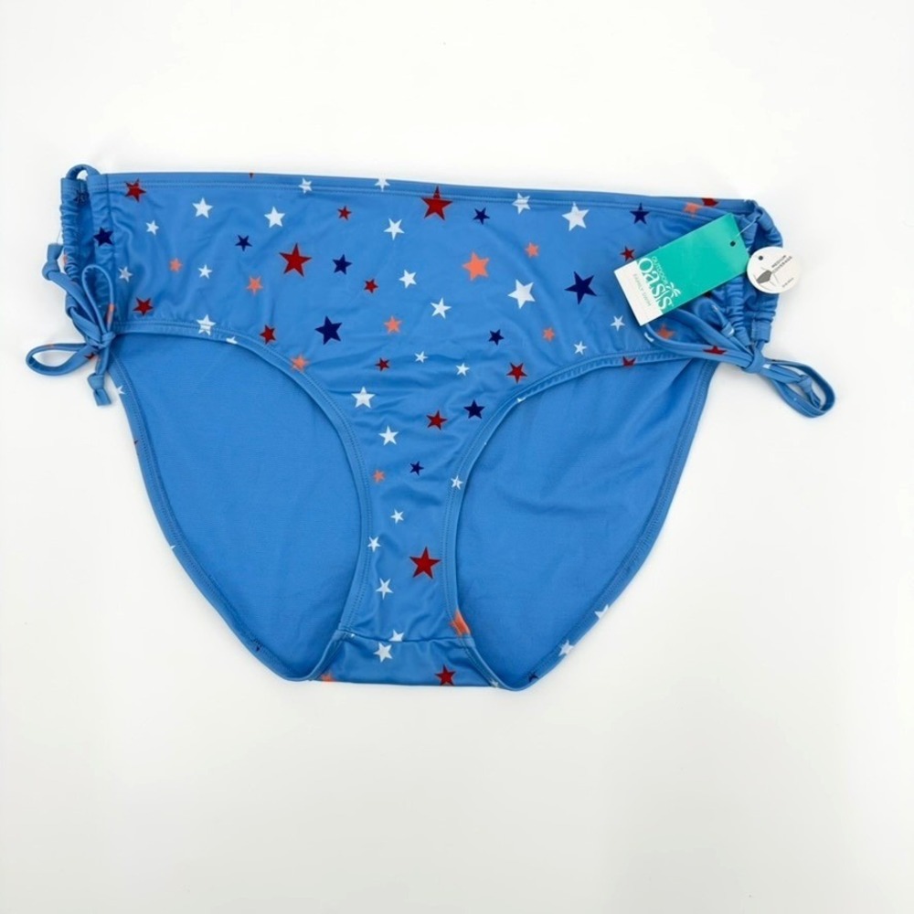 Outdoor Oasis Womens Star Print Bikini Bottoms Blue Red White XL NWT